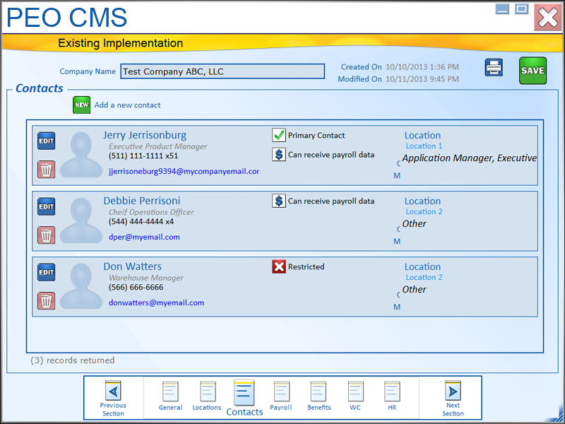 PEO CMS Contacts